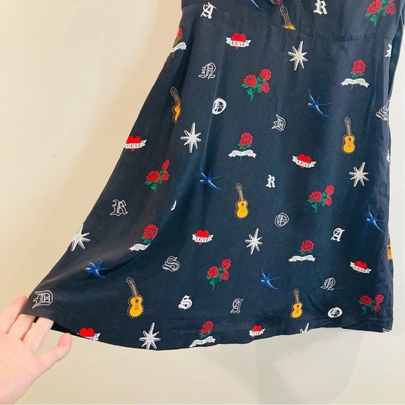 SANDRO PARIS Sz 3 (EU) US S Tattoo Print Ruffles Neckline Sleeves A-Line Dress - Picture 9 of 15